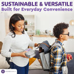 Everusely - Bento Box - Lavender, 47oz / 1.4 L - Large Stainless Steel Lunch Box with Leakproof Condiment Container - 3 Compartment Snack Organizer for On the Go Meals - Freezer & Dishwasher Safe