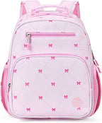 mibasies Girls Backpack 5-8: Lightweight Kids Backpacks for Girls - Girl Bookbag for Elementary School - Diamond-shaped Bow Pink