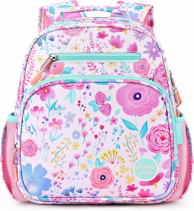 mibasies Toddler Backpack for Girls 2-4: Preschool Kindergarten Backpack - Cute Kids Backpacks for Girls - Flower Pink Turquoise