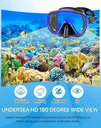 Ubekezele Snorkeling Gear for Adults Men Women,4 in 1 Snorkel Set with Panoramic View Diving Mask Anti-Fog Anti-Leak,Dry Top Snorkel,Fins and Travel Bag for Swimming,Snorkeling and Travel Diving