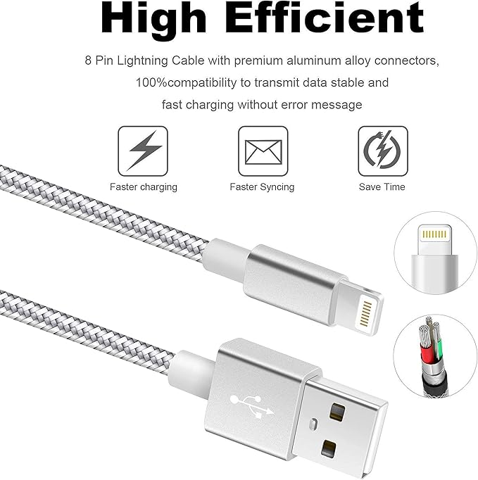 Ximytec Lightning Cable [MFi Certified] 3Pack 10FT iPhone Charger Cord Fast Charging Cable Compatible with iPhone 14 13 12 11 Pro Max 11 XS Max XR X 8 iPad,Silvergray