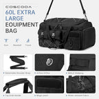 Gym Bags for Men with Shoe Compartment 60L Tactical Duffle Bag 3 in 1 Carry on Duffel Bag Travel Backpack Weekender Overnight Range Bag for Workout Football, Black