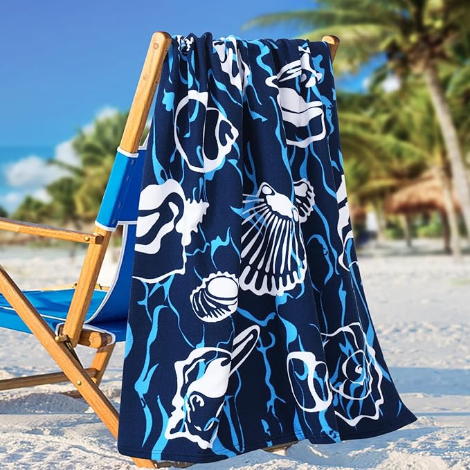 Genovega 2 Packs Oversized Beach Towel Set 36 x 72 in Large Big Pool Camping Swim Clearance Soft Towels Travel Essentials Accessories Must Haves Vacation Adult Necessities Gifts Seashells Clownfish