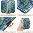 ELFISH Mini RFID Aluminum Wallet Credit Cards Holder Business Card Case Metal ID Case for Men Women(Iris Flower 1#)