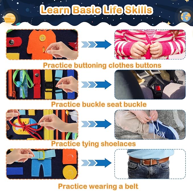Toddler Busy Board Montessori Toys: for Toddlers 1-3 Year Old Educational Activity Book Sensory Board Travel Toy Ages 2-4 Learning Fine Motor Skills Preschool Quiet Book Gift for Boys Girls Kids