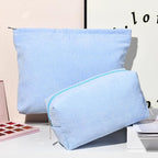 SOIDRAM 2 Pieces Makeup Bag Large Corduroy Cosmetic Bag Capacity Canvas Mix Travel Toiletry Bag Organizer Cute Makeup Brushes Aesthetic Accessories Storage Bag for Women, Corduroy Mix Blue