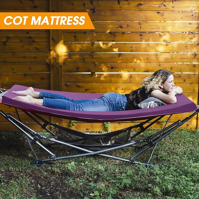 CYMULA Camping Cot Mattress 2in Memory Foam Sleeping Pad,Soft Warm Non-Slip Camping Mattress Topper with Retaining for Adults,Portable Roll up Pad for Travel（only Mattress）