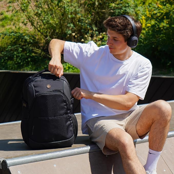 Swissdigital Travel Laptop Backpack, 35L Expandable Large College Laptops Backpack with USB Charging Port for Men and Women Fits 17 Inch Notebook, Black | SD1671-01