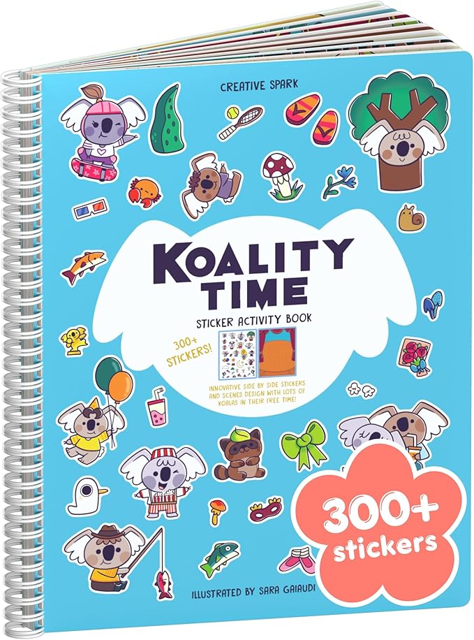 Koality Time 300+ Kids Sticker Book by Cupkin Toddler Airplane Travel Coloring and Sticker Book, Road Trip Essentials, 8 Coloring Pages 8 Side by Side Scenes for Ages 2–8 Years
