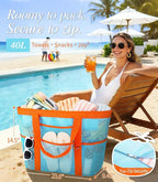 2026 Stylish & Spacious XX-Large Beach Bag for Women – Mesh × Canvas Tote with Top Zipper, 11 Tall Pockets | 40L+ Spacious, 11 Tall Pockets, Zipper Pouch, Secure Zip-Top, Sand-Resistant Base