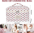 Gosect Large Makeup Bag, Cute Cosmetic Bag for Women Girls, Floral Coquette Aesthetic Toiletry Bag, Travel Make Up Organizer Bag (Strawberry)