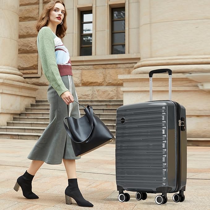 GinzaTravel 28-inch Large Luggage with Spinner Wheels TSA Lock, PP Lightweight Travel Suitcase with Larger Capacity and Lighter Weight, Gray