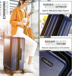 TRAVELARIM Navy Hardshell Luggage Sets 4 Piece, Durable Suitcase Set, Travel Luggage Set with Integrated TSA Lock, 360° Spinner Wheels, Expandable Medium and Large Checked Suitcase, 20/24/28 Inch