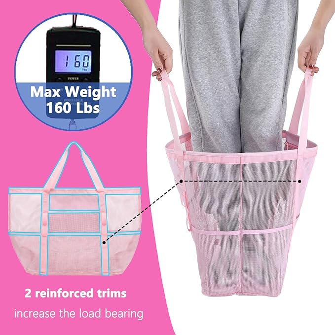 Fammart Mesh Beach Bag with Zipper, Large Beach Tote for Women, Toys Pool Swim Bag Travel Vacation Cruise Essentials