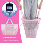 Fammart Mesh Beach Bag with Zipper, Large Beach Tote for Women, Toys Pool Swim Bag Travel Vacation Cruise Essentials