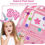 Bagseri Clear Backpack for Girls - 15 Inch Heavy Duty Kids Clear Bookbag for Kindergarten to Grade 2, Transparent School Bag with Reflective Strip, Fits Folders, Pink Unicorn