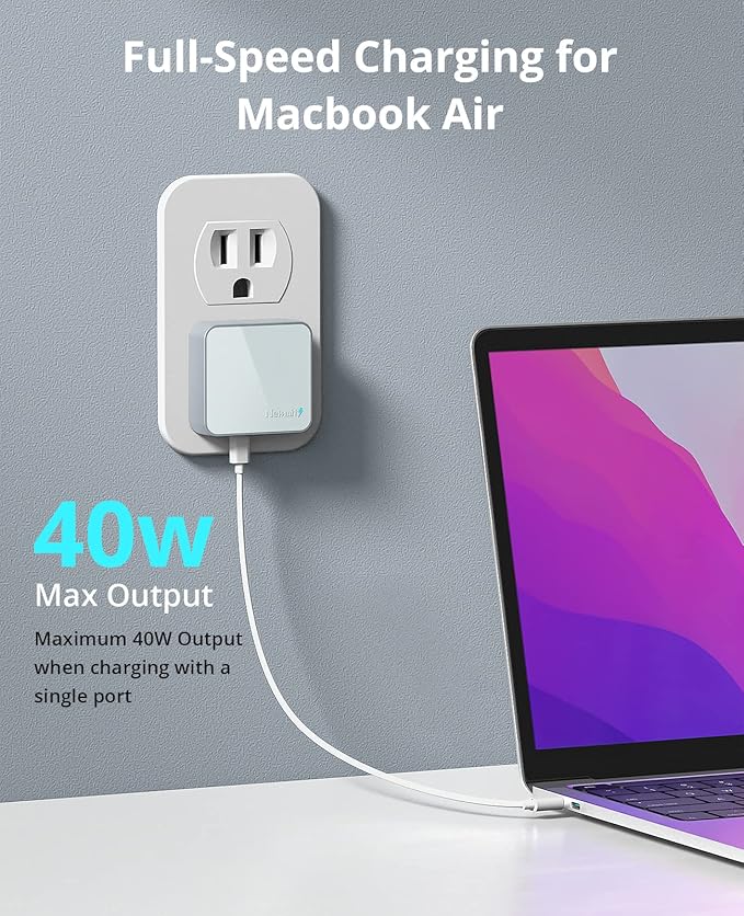 Nekmit Dual Port USB C Wall Charger, 40W PD Fast Charging USB C Wall Plug Adapter, Flat Thin Slim Charger Block for iPhone 17/17 Pro/17 Pro Max, Galaxy, MacBook Air, iPad, AirPods and More