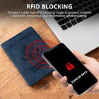 Passport Holder for Travel Essentials, RFID Blocking Passport Cover Wallet Card Case for Women and Men, PU Leather, Dark Blue