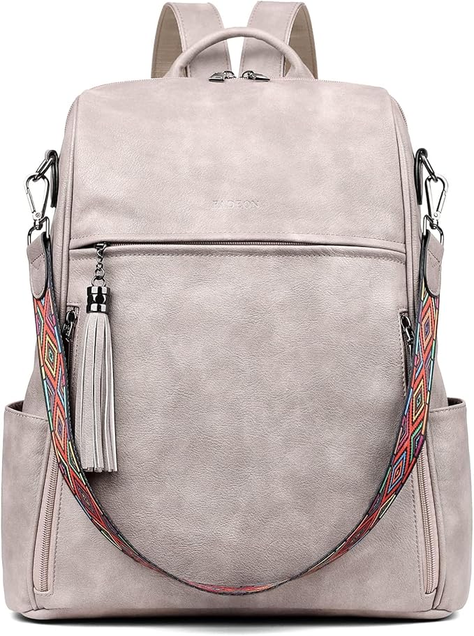 FADEON Laptop Backpack Purse for Women Large Designer PU Leather Laptop Bag, Ladies Computer Shoulder Bags