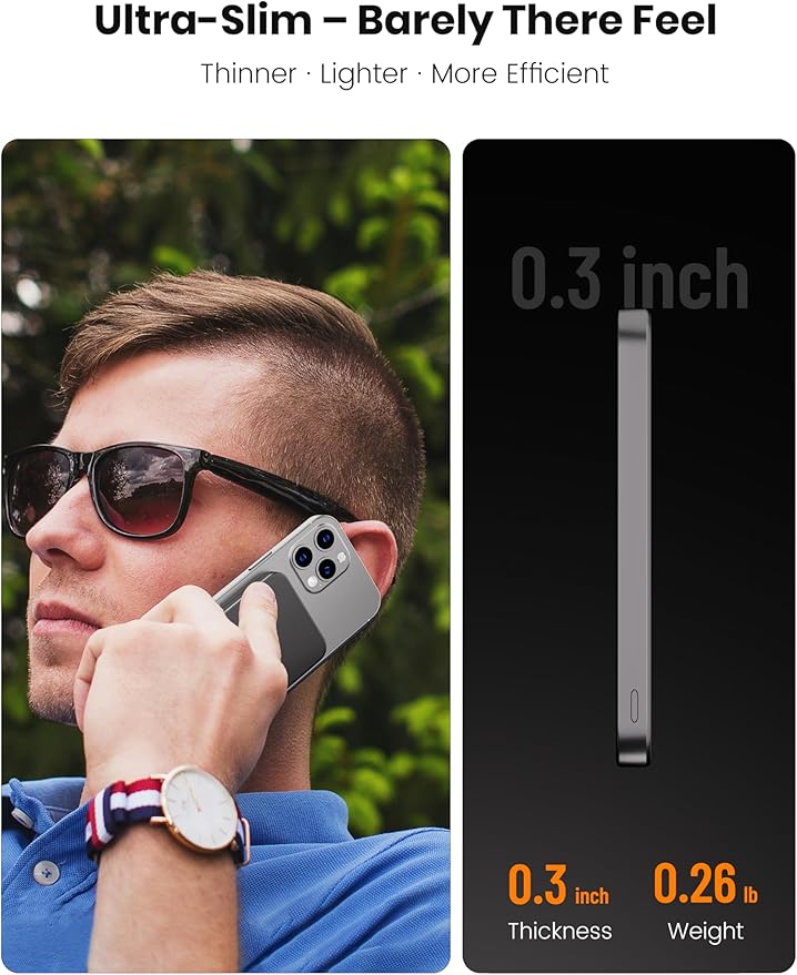 【Titanium Body & Ultra-Slim 0.3-Inch Design】 5000mAh Magnetic Power Bank with Titanium Body, Lightweight & Portable, Easy to Carry for Daily Use, Travel, and Emergencies