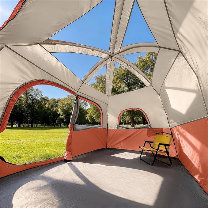 CAMPROS CP Upgraded 6/8 Person Camping Tents, Waterproof Windproof Family Tent with Larger Mesh Windows & Door, Double Layer, Easy Set Up, All-Season Dome Tent with Top Rainfly & Carry Bag
