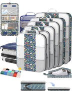 10 Set Compression Packing Cubes for Travel Essentials,Compressible Expandable Packing Cubes for Suitcase,OlarHike Luggage Organizer Bags,Handy Helper for Organizing Clothes(Dark Blue Floral)