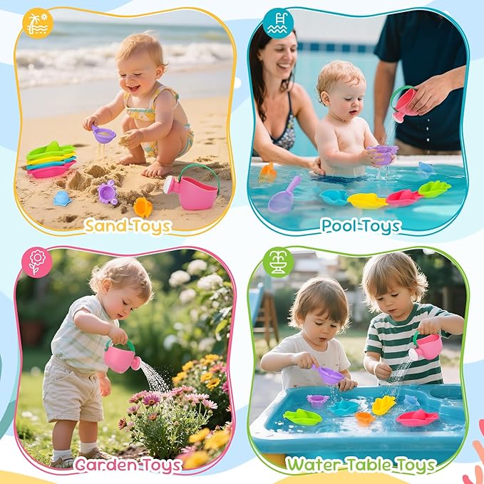 Fajiabao Baby Bath Toys for Kids Ages 1-3 Toddler Bath Toys Mold Free for 2-4 Bathtub Sand Beach Pool Water Toys for 1+ Year Old Girl Gifts 9 PCS (Color Random)