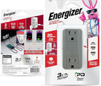 Energizer 4 Pack Fast Charging Multi Plug Wall Outlet Extender - 2 AC Power Outlets, 20W PD Type C, 2 USB A (3.1A Total Output)