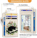 Yonlevres Credit Card Holder Slim Wallet, Floral Cat RFID Wallet Women Front Pocket Small Card Holder, Travel Cute Funny Thin RFID Blocking Case Organizer ID Window PU Leather Gifts