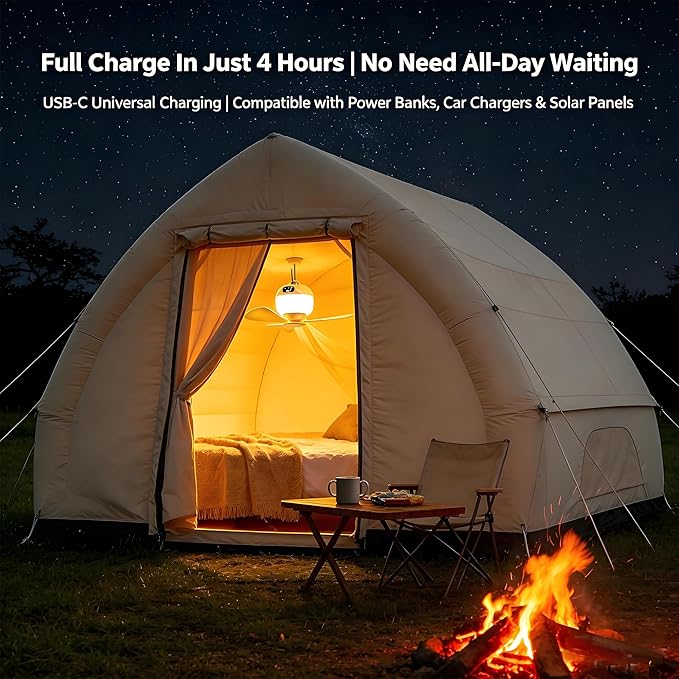 Camping Fan with Light & Remote, Portable Ceiling Fan for Tents, Canopy, Beach, RV, Car, Camper & Outdoor, Wireless Rechargeable Hanging Pop up Tent Fan - 3 Speed Breeze & Timer, 10.63 Inch