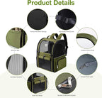 Large Cat Backpack Carrier Expandable Pet Carrier Backpack for Small Dogs Medium Cats Fit Up to 18 Lbs, Dog Backpack Carrier, Foldable Puppy Backpack Carrier for Travel, Hiking,Dark Green