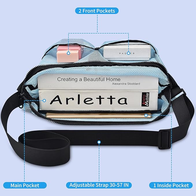 Mildbeer Gym Tote Bag, Mesh Bag Crossbody Satchel 12x6x12 for Gym Beach Ball Games Training Camping Hiking Clothes Storage