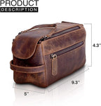 KomalC Premium Buffalo Leather Toiletry Bag for Men & Women With Water resistant Lining, Grooming Travel Pouch, Unisex Wash Bag for Toiletries, Gifts for Men and Women
