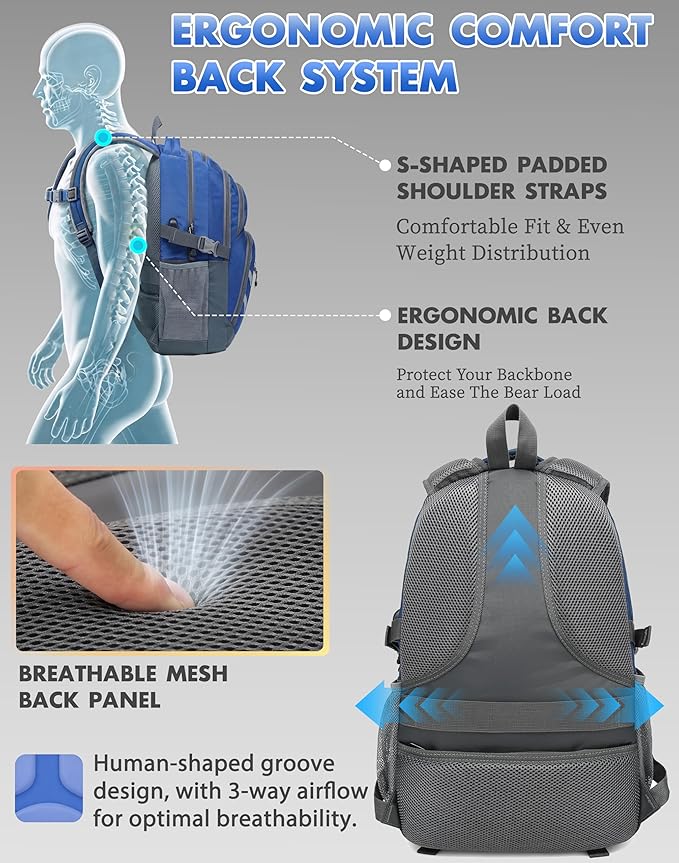 ProEtrade Extra Large Backpack Bookbag for College Laptop Travel, Fit Laptop Up to 17 inch with USB Charging Port Multi Compartment Anti theft, Gift for Women Men (Blue)