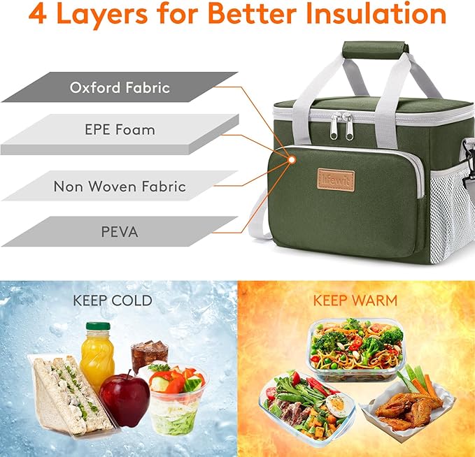 Lifewit Medium Lunch Bag, Insulated Lunch Box, Soft Cooler Cooling Tote for Adult Men Women, Gray and Green 12-Can (9L)