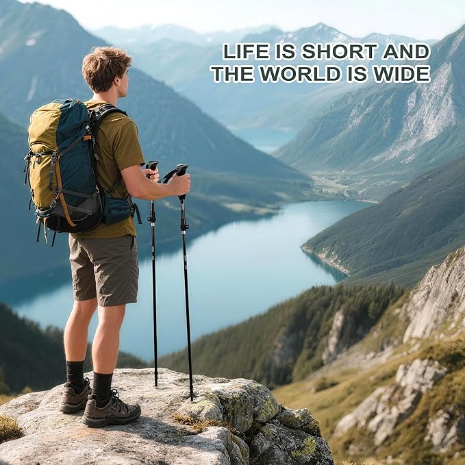 AISUNOURDOOR Lightweight Adjustable Trekking Poles, Aluminum Collapsible Travel Hiking or Walking Sticks for Women Children, with One Disposable Raincoat