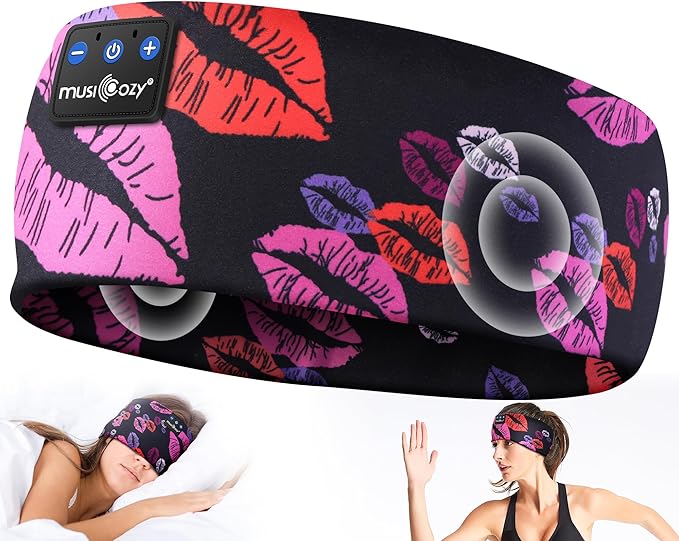 MUSICOZY Sleep Headphones Bluetooth 5.4 Headband, Wireless Earphones Music Sleep Earbuds Sleeping Eye Mask with HD Stereo Speakers for Workout Running Travel Yoga, Ideal Gifts (Rainbow Lip)