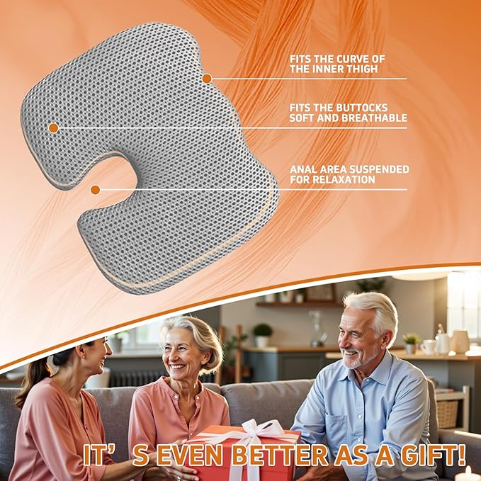 Gooo&Ma Air Fiber Seat Cushion for Office Chair, Breathable U-Shape Tailbone Relief Cushion for Desk Chair, Washable Ergonomic Chair Pad for Driving & Gaming, Cooling Mesh Back Support(Grey)
