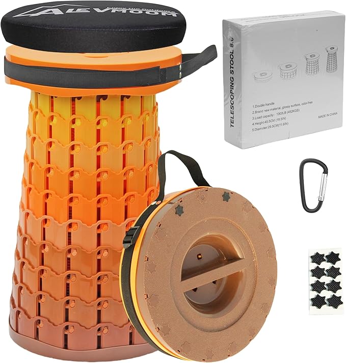 ALEVMOOM Upgraded XXL Collapsilbe Stool with Cushion,More Sturdy and Height 19.7",D11.8,Portable and Lightweight Adjustable Chair Telescoping Stool for Camping Hiking BBQ Max Loading 1000Ibs