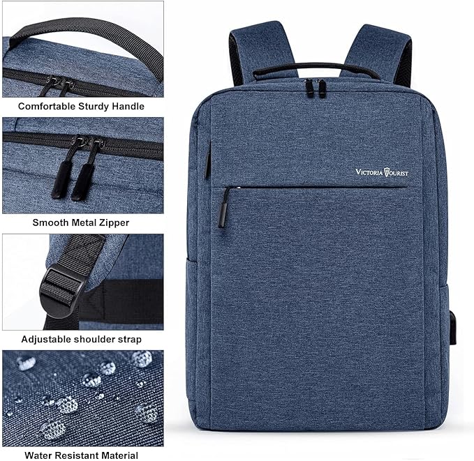 Laptop Backpack, Business Slim Durable 17 Inch Laptops Travel Backpacks with USB Charging Port, Backpacks Bookbag Computer Work Bag Gifts for Men Women Fits Notebook (Blue)