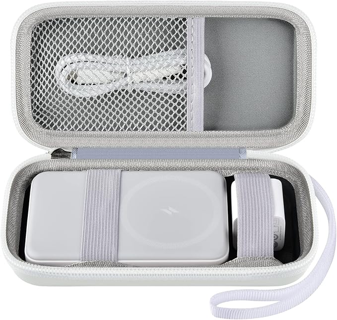 Case for Anker Magnetic Battery 10,000mAh Foldable Wireless Portable Charger, 633/622/621/321 5,000mAh Power Bank (MagGo) Holder, Storage for Baseus Power Delivery -Case Only (White, Medium)