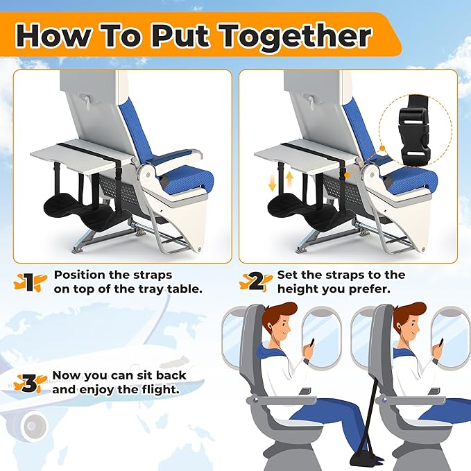 Airplane Foot Hammock - Portable Travel Foot Rest with Adjustable & Detachable Straps for Ergonomic Support on Flights, Cars, Trains, Lightweight & Packable for Long Haul Travel & Office