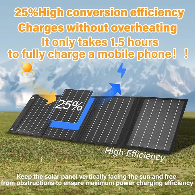 40W Foldable Solar Panel Charger,25% High Efficiency Portable N Type Cell,USB-C/USB-A/DC12V MPPT Fast Charging, IP67 Waterproof Lightweight Solar Charger for Outdoor Travel Emergency