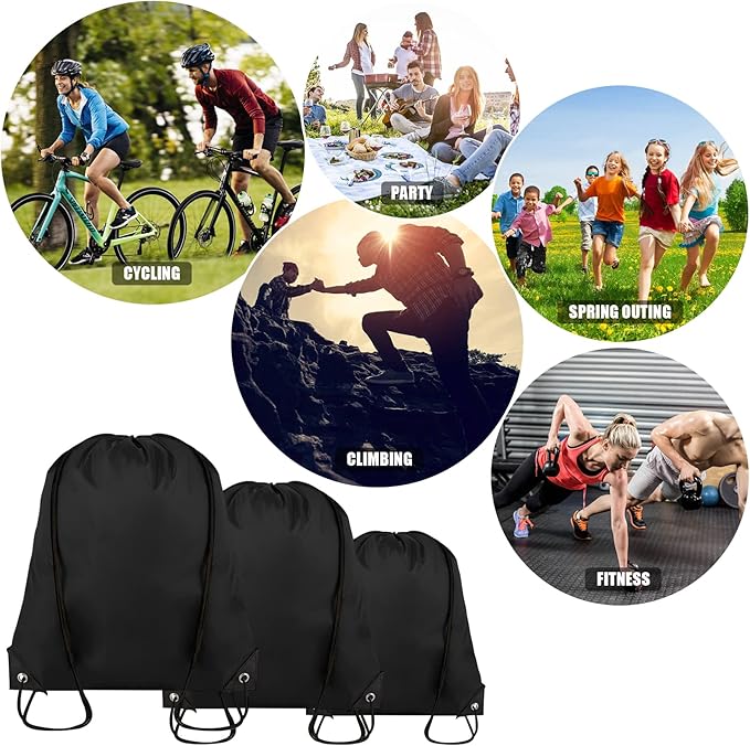 Grneric 60 Pieces Drawstring Backpack Bulk Cinch Sackpack Ployster Drawstring Bags for Gym Party Trip(Black)