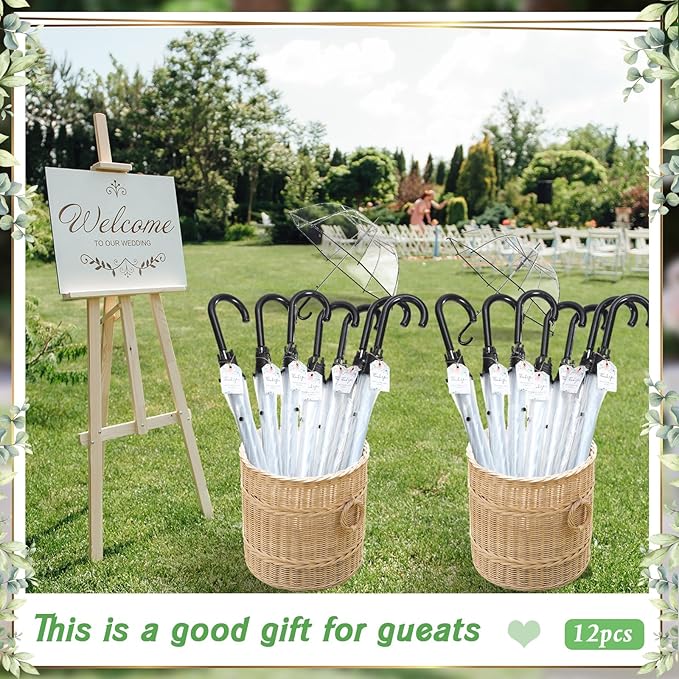 Dansydaisy 12 Pcs Wedding Favors for Guest Umbrella Gifts Bulk 52 Inch Large Dome Rain Windproof Stick Umbrellas with Thank You Tags and Rope Guest Souvenirs for Wedding Party Bridal Favors
