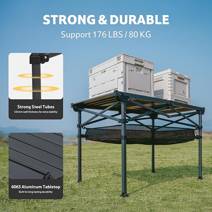 Naturehike Folding Camping Table, Spacious Tabletop Area for 4-6 Person, Portable Aluminum Camp Table for Outdoor, Camping, Picnic, Beach, Carry Bag