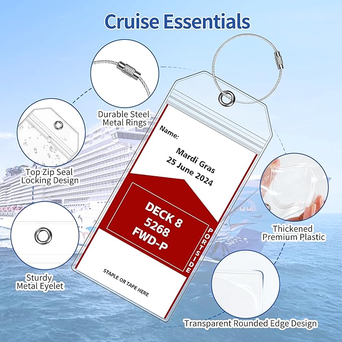 8 Pack Luggage Tags Travel Essentials & Cruise Essentials for NCL, Princess, Carnival, Royal Caribbean & Celebrity Cruise Ships by SEAVILIA
