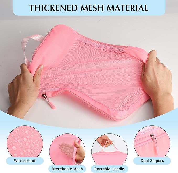 PFEYRPK Lightweight Compression Packing Cubes for Suitcases, Compressible Expandable Travel Packing Organizer with Clear Toiletries and Backpack Bag, Travel Essentials for Carry on Luggage 7 Set