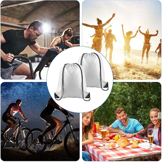 PLULON 2Pcs White Drawstring Bags Bulk Drawstring Backpack String Backpack Cinch Sack Sport Gym Backpack Bags for Yoga Traveling Outdoor Sports