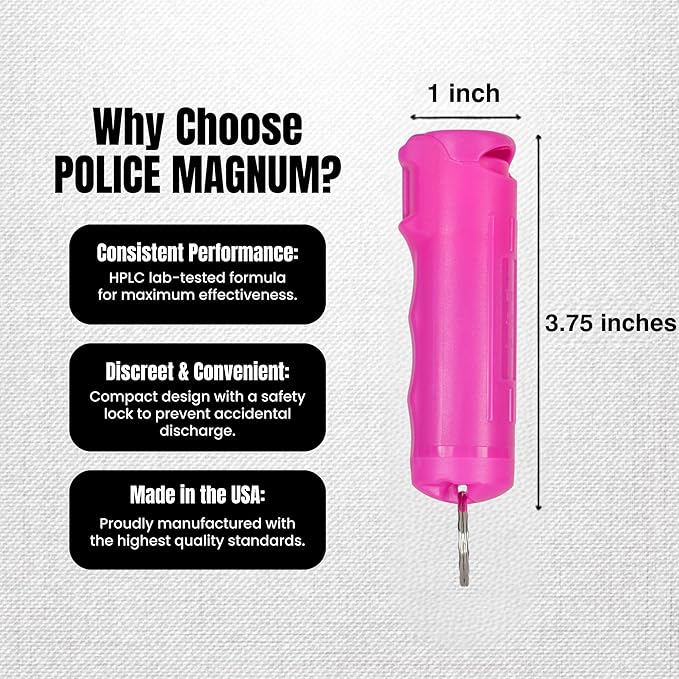 Police Magnum Personal Safety Alarm & Pepper Spray Combo Self Defense Pack for Women- Loud 135db Siren with Light & Max Strength Flip Top Pepper Spray Protection